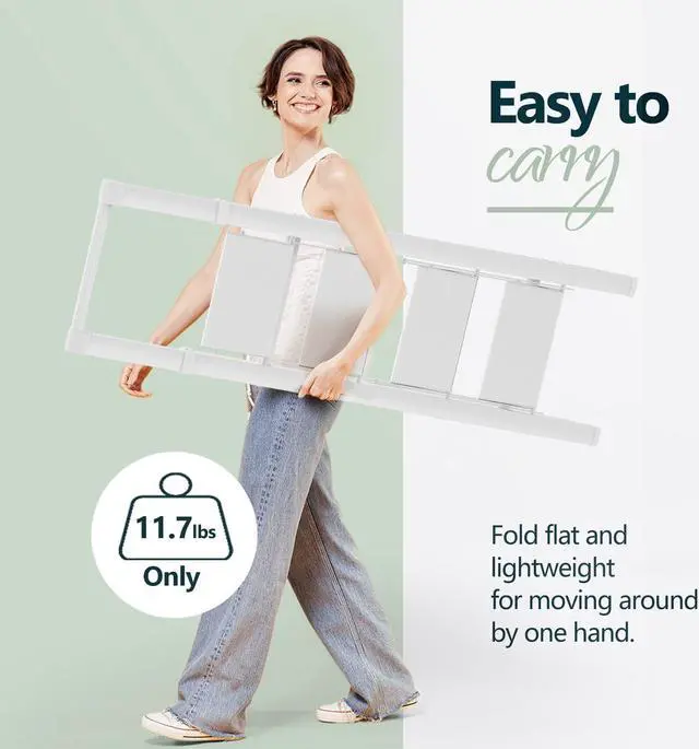Alt view image 2 of 7 - WOA WOA 4 Step Ladder, 4 Step Folding Ladder with Wide Anti-Slip Pedals, Lightweight Portable Kitchen Step Stool with Safety Handgrip, Capacity 300 Pounds - White