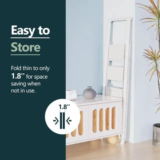 Alt view image 3 of 7 - WOA WOA 4 Step Ladder, 4 Step Folding Ladder with Wide Anti-Slip Pedals, Lightweight Portable Kitchen Step Stool with Safety Handgrip, Capacity 300 Pounds - White