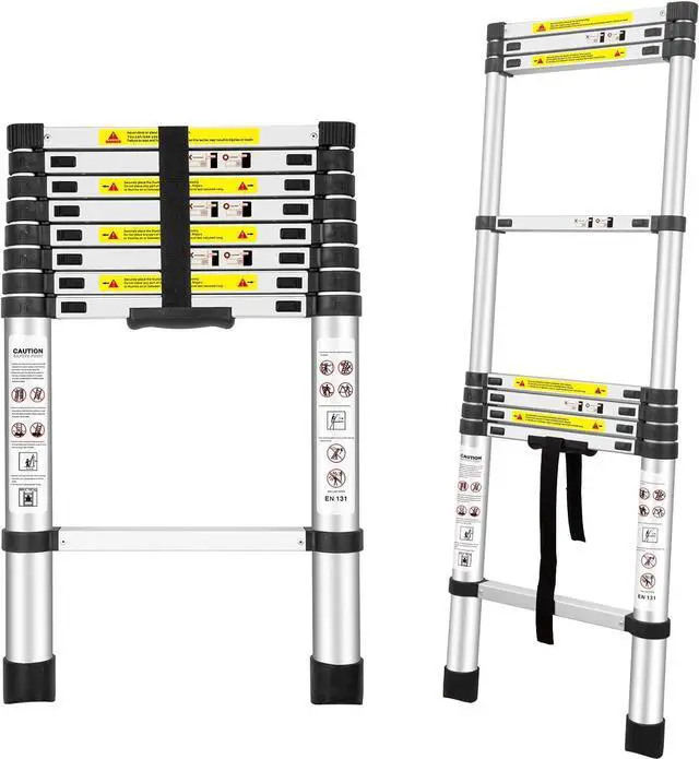 Main image of Telescoping Ladders, (8.5Ft/2.6M) EN131 Standards Aluminum Extension Ladder, Extension for RV, Attics, Families, Outdoor Work, with a Maximum Bearing Capacity of 330lbs