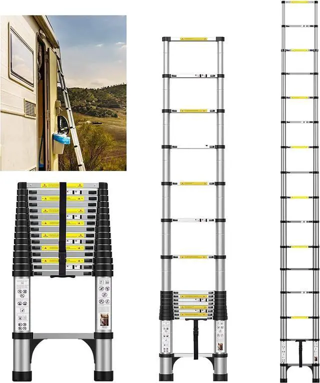 Main image of 15.5FT Telescoping Ladder, Aluminum Extension Ladder w/Triangle Stabilizers, 330lbs Capacity Retractable Ladder, Expandable Telescopic Ladder for Home, Outdoor (15.5FT,Silvery)