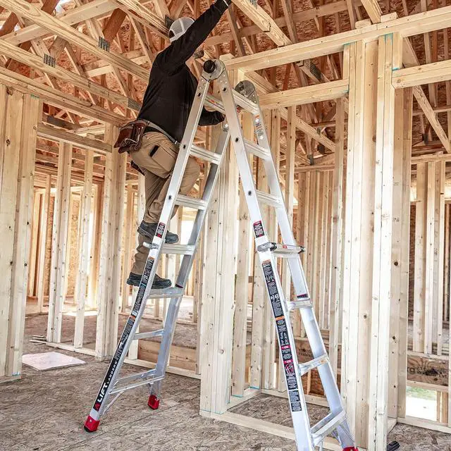 Alt view image 6 of 7 - Aluminum Step Ladder, 5-in-1 Multi-Position Frame, 18 Ft Reach, Silver - Extendable Indoor and Outdoor Equipment for Home, Kitchen, Office, and Garage - Portable and Lightweight