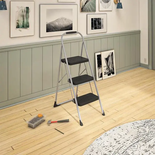 Alt view image 3 of 7 - Cosco 11408PBL1E Three Step Big Step Folding Step Stool with Rubber Hand Grip, Grey