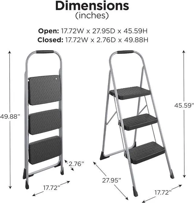 Alt view image 6 of 7 - Cosco 11408PBL1E Three Step Big Step Folding Step Stool with Rubber Hand Grip, Grey