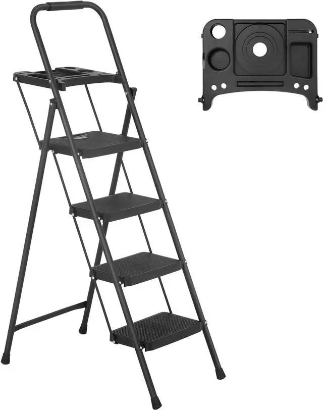 Main image of PayLessHere Step Ladder, Folding Step Stool with Wide Anti-Slip Pedal, Lightweight, Portable Steel Step Stool, Perfect for Kitchen& Household, Indoor and Outdoor, Sturdy Steel Ladder (4-Step)