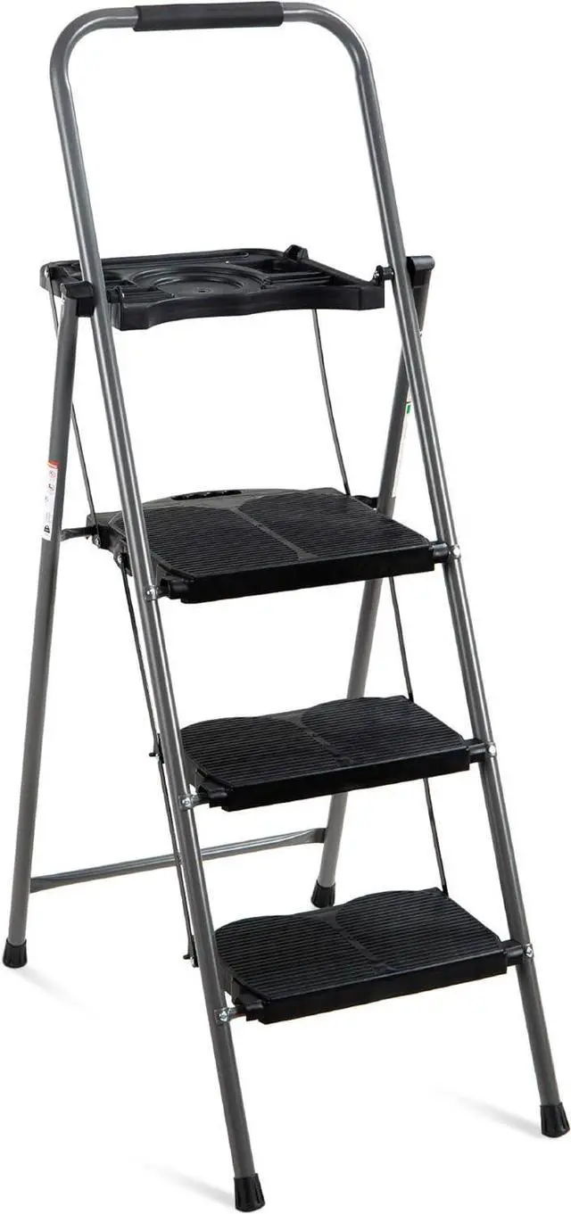Main image of Best Choice Products 3-Step Ladder with Tool Tray, Portable Folding Wide Anti-Slip Step Stool, Hand Grip for Home and Office, 330lb Capacity
