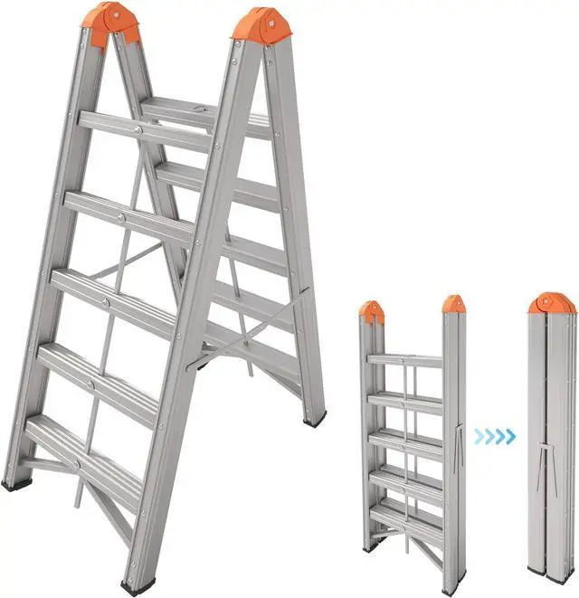 Main image of Aluminum Foldable Twin Front 5-Step Ladder, Compact Step Stool with Wide Anti-Slip Pedal, Portable, 330lb Capacity