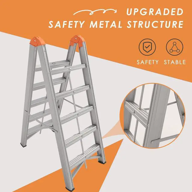 Alt view image 3 of 7 - Aluminum Foldable Twin Front 5-Step Ladder, Compact Step Stool with Wide Anti-Slip Pedal, Portable, 330lb Capacity