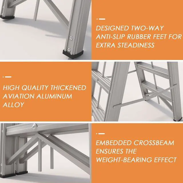 Alt view image 5 of 7 - Aluminum Foldable Twin Front 5-Step Ladder, Compact Step Stool with Wide Anti-Slip Pedal, Portable, 330lb Capacity