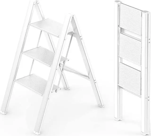 Main image of WOA WOA 3 Step Ladder, Foldable Step Stool, Aluminum Lightweight Ladder for Home Kitchen Closet, Anti-Slip Pedals, Ease of Folding, Portable, 300lbs Capacity - White