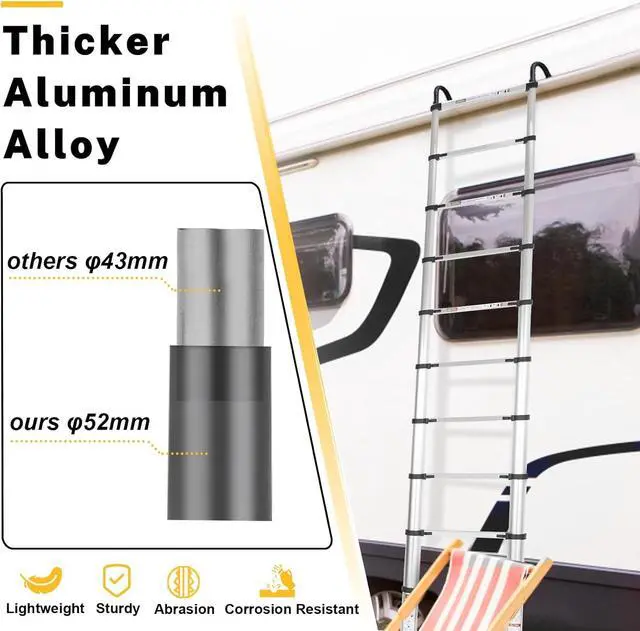 Alt view image 4 of 7 - Telescopic Ladder, 6.5FT RIKADE Aluminum Telescoping Ladder with Non-Slip Feet and Stable Hook, Portable Extension Ladder for Household and Outdoor Working, 330lb Capacity