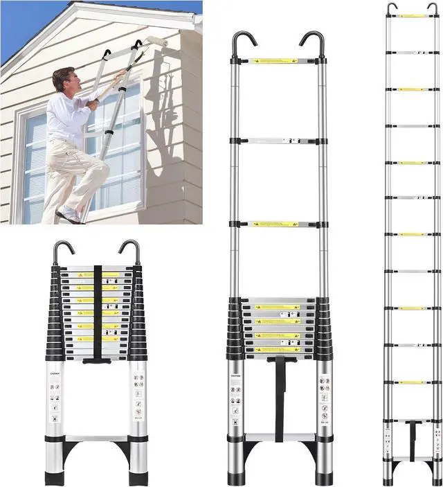 Main image of JADDUO 20.3 FT Telescopic Ladder, Aluminium Silver Telescoping Ladder with Non-Slip Feet and Stable Hook, Portable Extension Ladder for Household and Outdoor Working, Heavy Duty 330 lbs Max Capacity