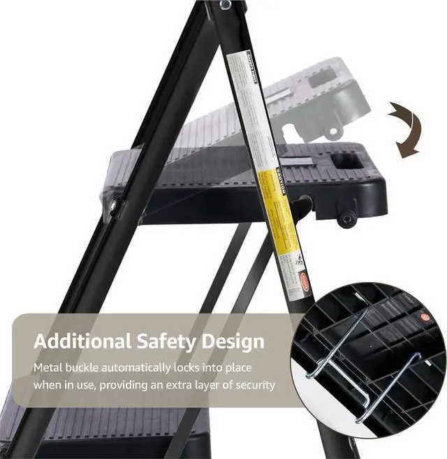 Alt view image 6 of 7 - 4-Step Ladder with Tool Platform, Wide Anti-Slip Platform & Thick Rubber Feet - Lightweight Heavy Duty Foldable & Portable - 330 lbs Capacity, Rubber Handgrip, Folding Step Stool - Black
