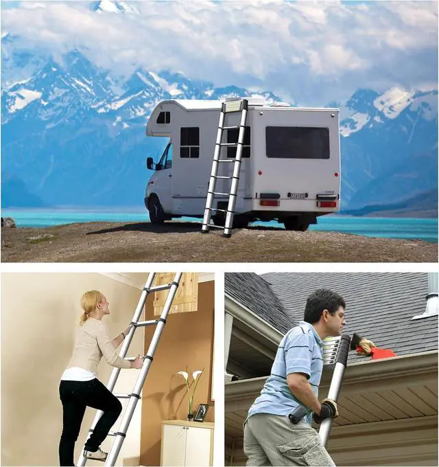 Alt view image 6 of 6 - Telescoping Ladder 12.5FT, Telescopic Extension Ladder, Aluminum Alloy Folding Ladder Portable Multi-Purpose for Indoor Outdoor Work, Heavy Duty 330 lbs Load