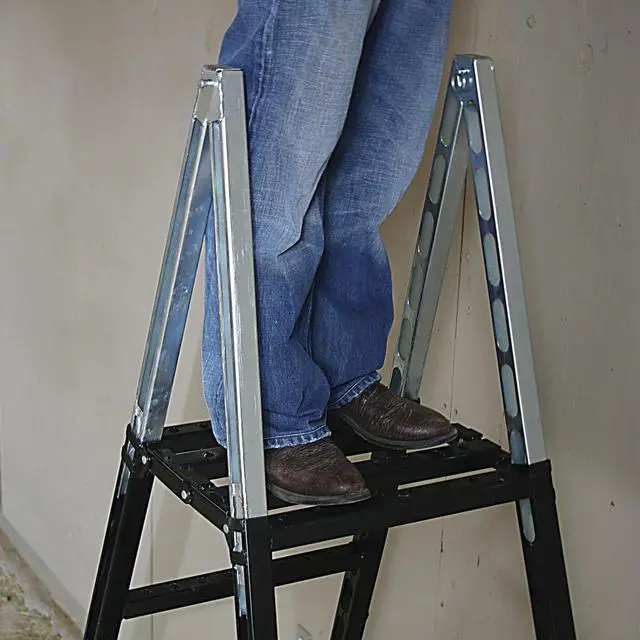 Alt view image 5 of 7 - MoJack 24001 Easy Step Ladder, Folding Lightweight, 300lb Sturdy Steel, Lightweight, Portable Steel Ladder, Top Platform with Non-Slip Thread, Indoor and Outdoor Use