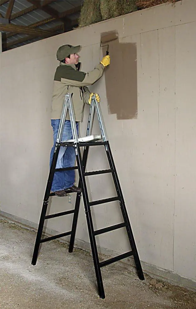 Alt view image 7 of 7 - MoJack 24001 Easy Step Ladder, Folding Lightweight, 300lb Sturdy Steel, Lightweight, Portable Steel Ladder, Top Platform with Non-Slip Thread, Indoor and Outdoor Use