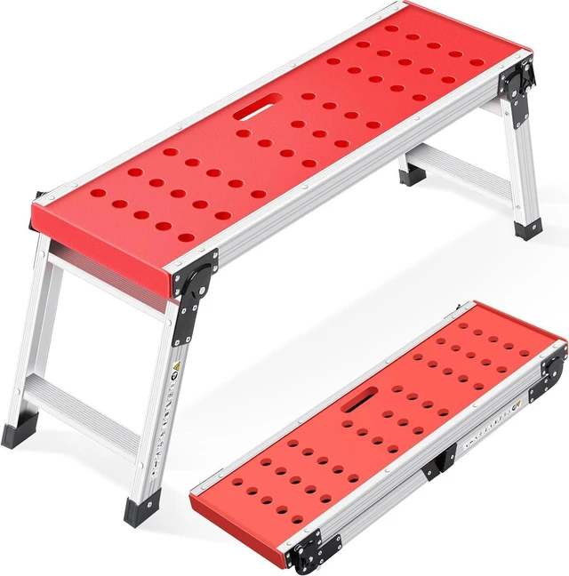 Main image of KINGRACK Folding Work Platform, Adjustable Step Ladder with Anti-Slip Feet Cover, Lightweight Stepladder with Safety Lock for Home, Office, Workshop and Garage, Maximum Load 330lbs