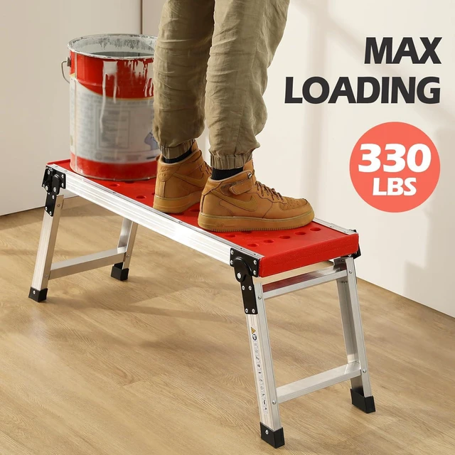 Alt view image 3 of 7 - KINGRACK Folding Work Platform, Adjustable Step Ladder with Anti-Slip Feet Cover, Lightweight Stepladder with Safety Lock for Home, Office, Workshop and Garage, Maximum Load 330lbs