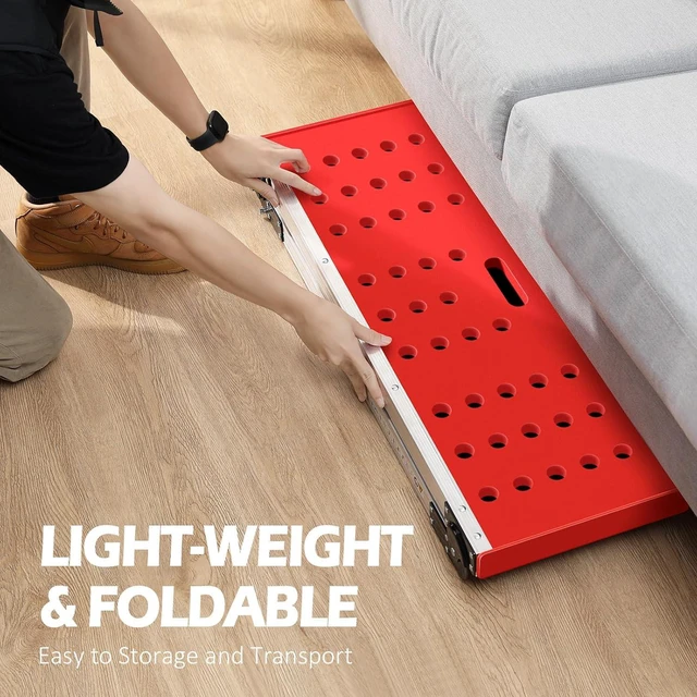 Alt view image 4 of 7 - KINGRACK Folding Work Platform, Adjustable Step Ladder with Anti-Slip Feet Cover, Lightweight Stepladder with Safety Lock for Home, Office, Workshop and Garage, Maximum Load 330lbs