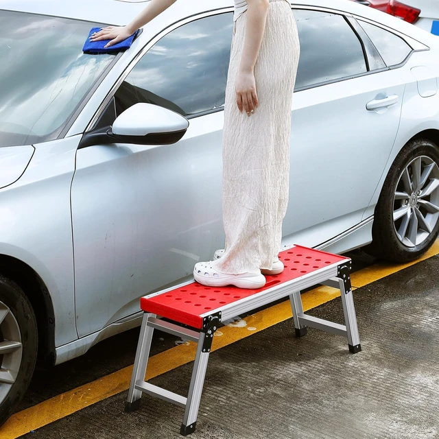 Alt view image 6 of 7 - KINGRACK Folding Work Platform, Adjustable Step Ladder with Anti-Slip Feet Cover, Lightweight Stepladder with Safety Lock for Home, Office, Workshop and Garage, Maximum Load 330lbs