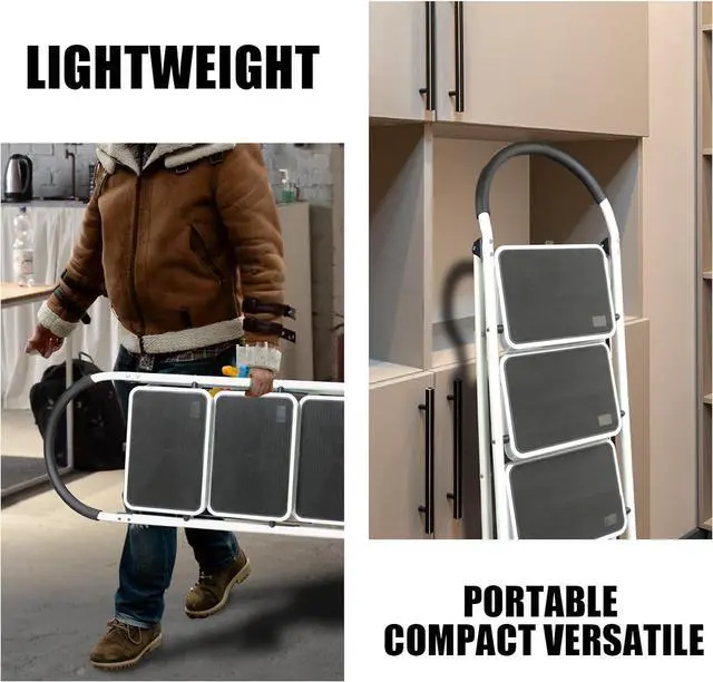 Alt view image 6 of 7 - Big Red 3 Step Ladder, 400lbs Ergonomic Folding Stool with Anti-Slip Pedal, Step Stool with Padded Handle for Kitchen, Household, Offices, ATRJZ9023BR, Torin