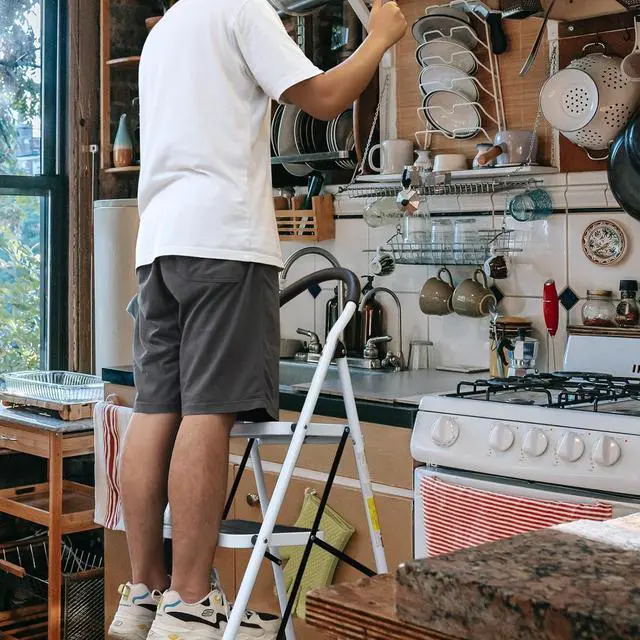 Alt view image 7 of 7 - Big Red 3 Step Ladder, 400lbs Ergonomic Folding Stool with Anti-Slip Pedal, Step Stool with Padded Handle for Kitchen, Household, Offices, ATRJZ9023BR, Torin