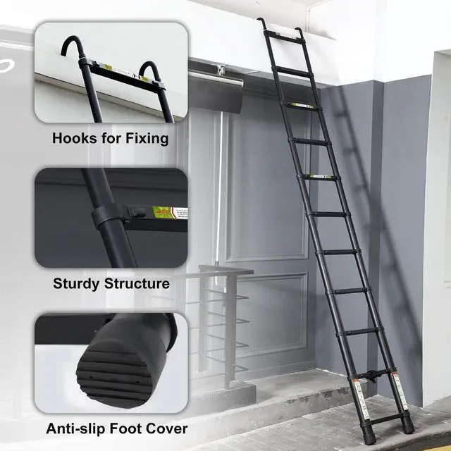 Alt view image 4 of 5 - Telescopic Ladder, 20.34FT RIKADE Aluminum Telescoping Ladder with Stable Hook and Non-Slip Feet, Portable Extension Ladder for Household and Outdoor Working 330lb Capacity