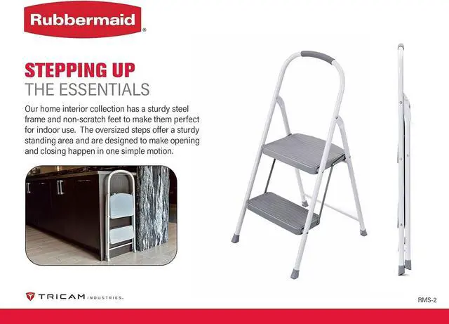 Alt view image 2 of 7 - Rubbermaid 2-Step Steel Step Stool Ladder with Hand Grip, ANSI Type 2 Duty Rating, 225 lb Capacity, White