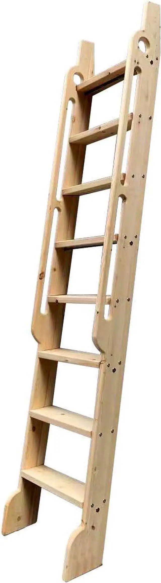 Main image of DIYHD 96" Unfinished Rolling Library Wooden Step Ladder with Glab Handle,No Sliding Hardware