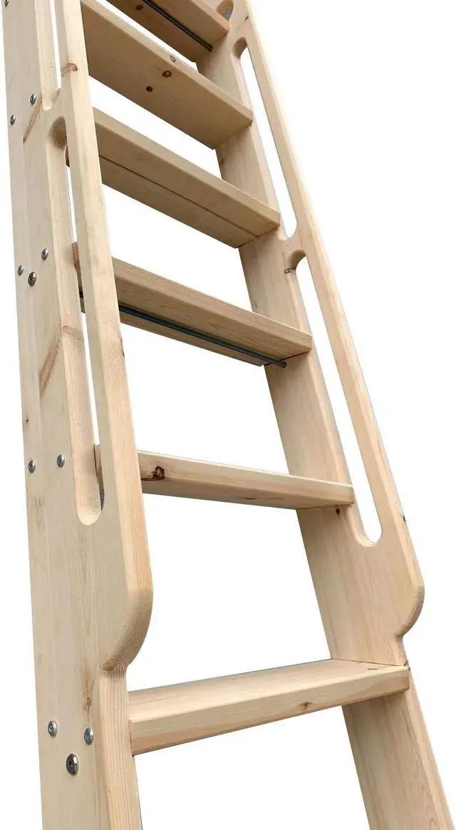 Alt view image 3 of 7 - DIYHD 96" Unfinished Rolling Library Wooden Step Ladder with Glab Handle,No Sliding Hardware