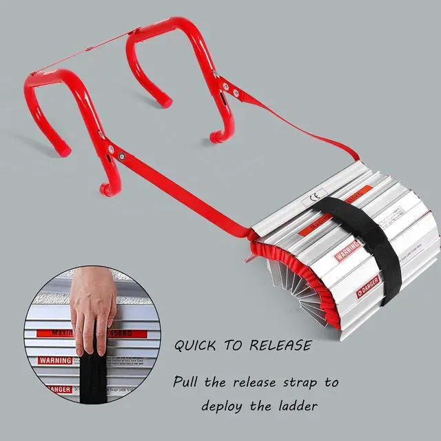 Alt view image 3 of 7 - Emergency Fire Escape Ladder 2 Story Portable Safety with Anti-Slip Rungs, 15 Ft