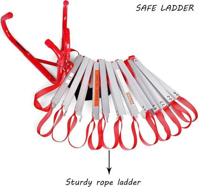 Alt view image 4 of 7 - Emergency Fire Escape Ladder 2 Story Portable Safety with Anti-Slip Rungs, 15 Ft