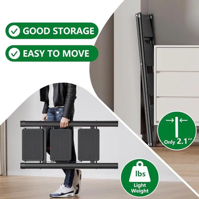 Alt view image 6 of 7 - 3 Step Ladder, Carbon Steel Ladder with Anti-Slip Pedal, Lightweight Step Stool Foldable, Stepping Stool ladders for Home, Kitchen, and Office, Load 550 lbs, Black