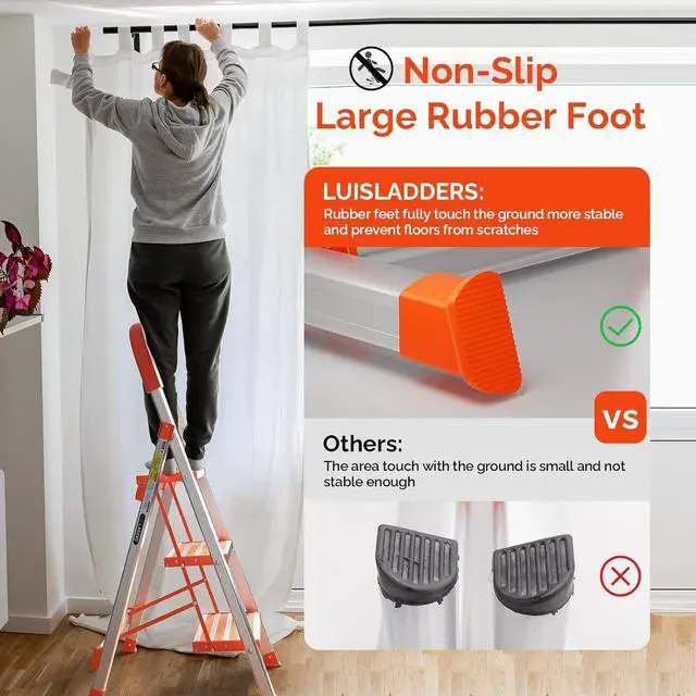 Alt view image 3 of 6 - LUISLADDERS 3 Step Stool, Foldable Lightweight Step Ladder, Aluminum Anti-Slip with Rubber Hand Grip, 350lbs Capacity, Home and Kitchen Anti-Slip Stepladders