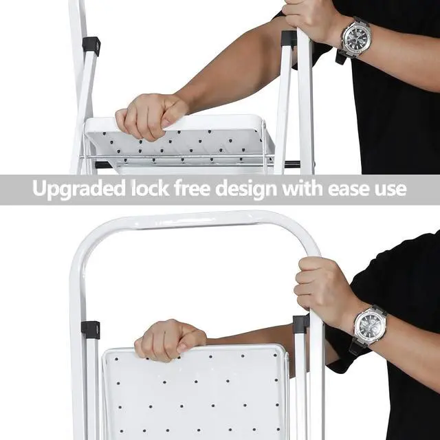 Alt view image 7 of 7 - ZENY 4 Step Ladder, Folding Step Stool with Wide Anti-Slip Pedal, 330lbs Sturdy Steel Ladder for Adults, Portable Steel Step Stool for Home Kitchen Office