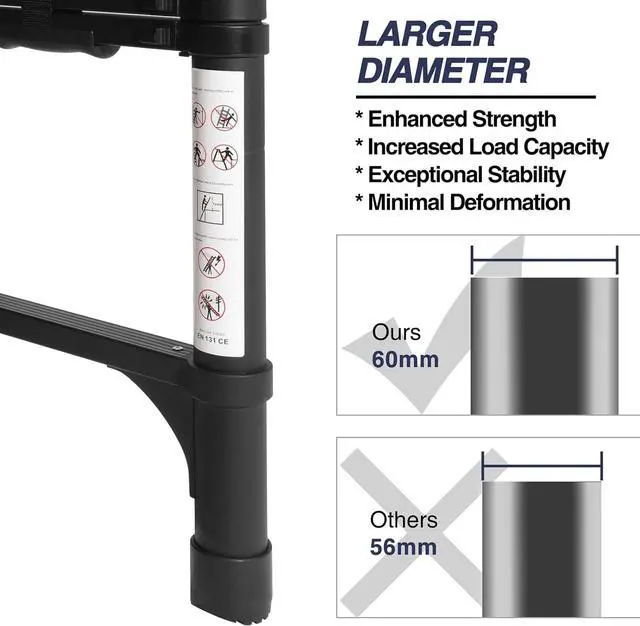 Alt view image 2 of 7 - BOCOM 8.5 FT Aluminum Telescoping Ladder, Lightweight Multi-Purpose Collapsible Extension with 2 Triangle Stabilizers, Heavy Duty 330 lbs Max Capacity, Ideal for Home, RV, and Outdoor Work Black