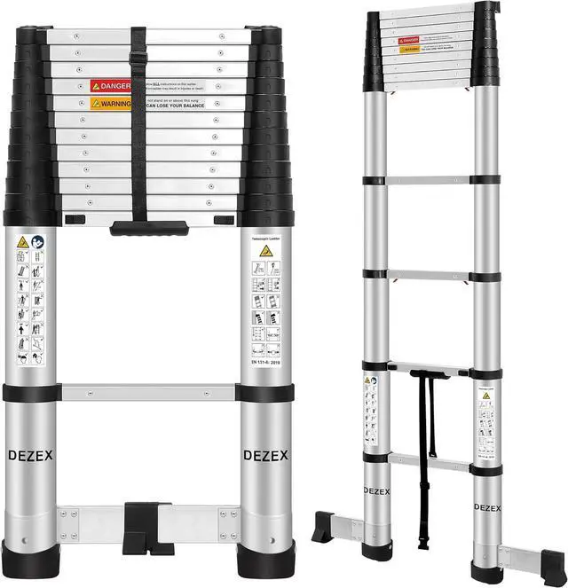Main image of Telescoping Ladders 12.5 FT Aluminum Lsdder - One-Button Retraction Collapsible Extension Ladder for Home,RV,Attic,Lasts 330 LBS with Swivel Feet and Non-Slip Cushion