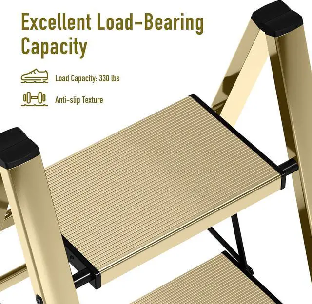 Alt view image 3 of 7 - 4 Step Ladder,Aluminum Folding Step Ladder for Adults,Step Ladder with Wide Anti-Slip Pedal,330 lbs Capacity for Home,Office,Kitchen,Library(Gold)