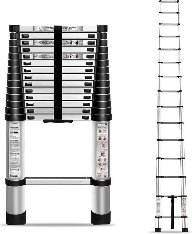 Main image of 14.5 FT Telescoping Ladder 330 lbs Capacity Heavy Duty Aluminum Extendable Ladder Collapsible Locking Mechanism for Attic Household Use Outdoor Work