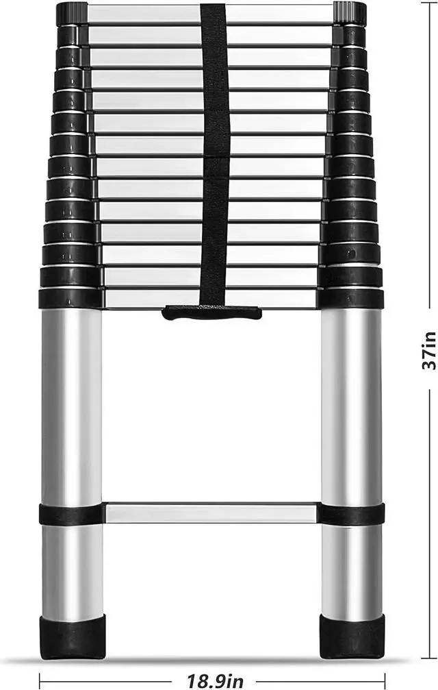 Alt view image 3 of 7 - 14.5 FT Telescoping Ladder 330 lbs Capacity Heavy Duty Aluminum Extendable Ladder Collapsible Locking Mechanism for Attic Household Use Outdoor Work