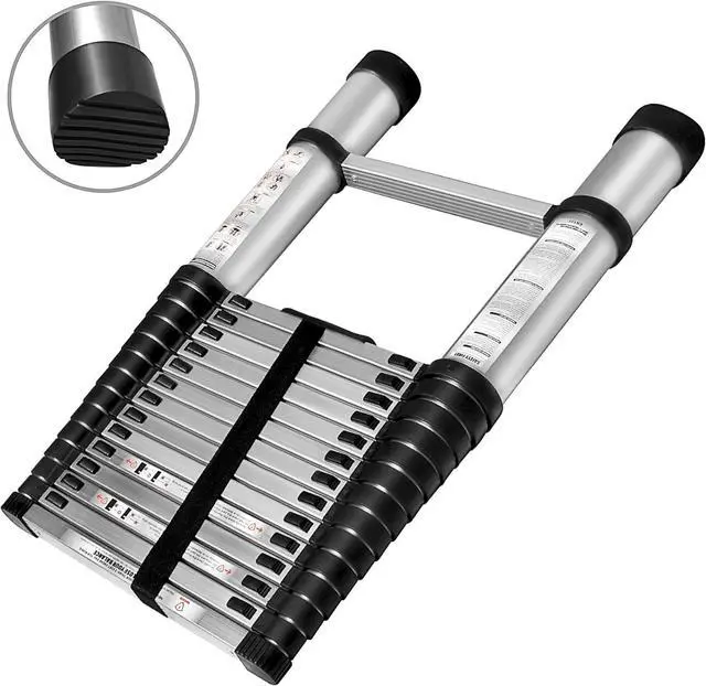 Alt view image 4 of 7 - 14.5 FT Telescoping Ladder 330 lbs Capacity Heavy Duty Aluminum Extendable Ladder Collapsible Locking Mechanism for Attic Household Use Outdoor Work