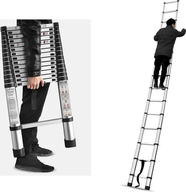 Alt view image 6 of 7 - 14.5 FT Telescoping Ladder 330 lbs Capacity Heavy Duty Aluminum Extendable Ladder Collapsible Locking Mechanism for Attic Household Use Outdoor Work