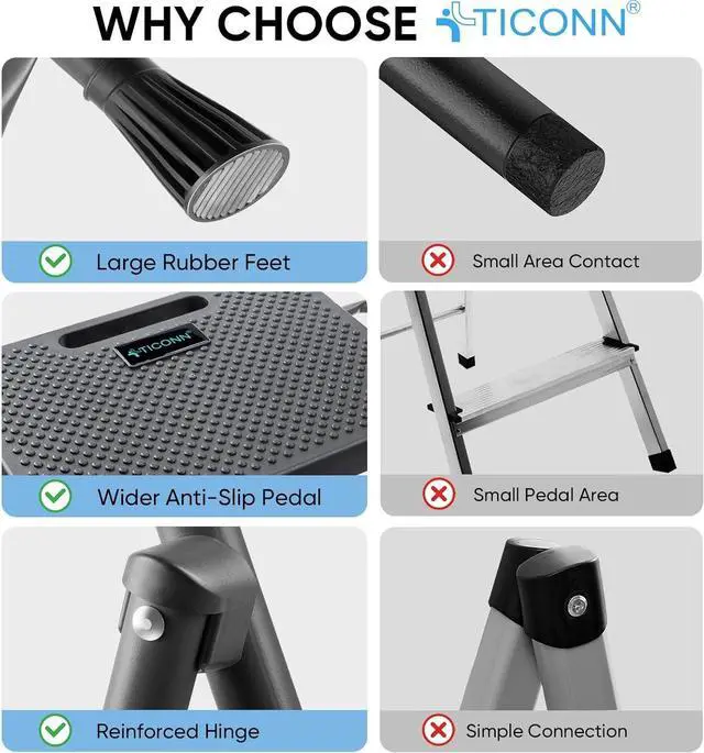 Alt view image 6 of 7 - TICONN 4 Step Ladder, Heavy Duty Foldable Step Stool, Portable Steel Folding Stool for Household Garage Storage (Black)