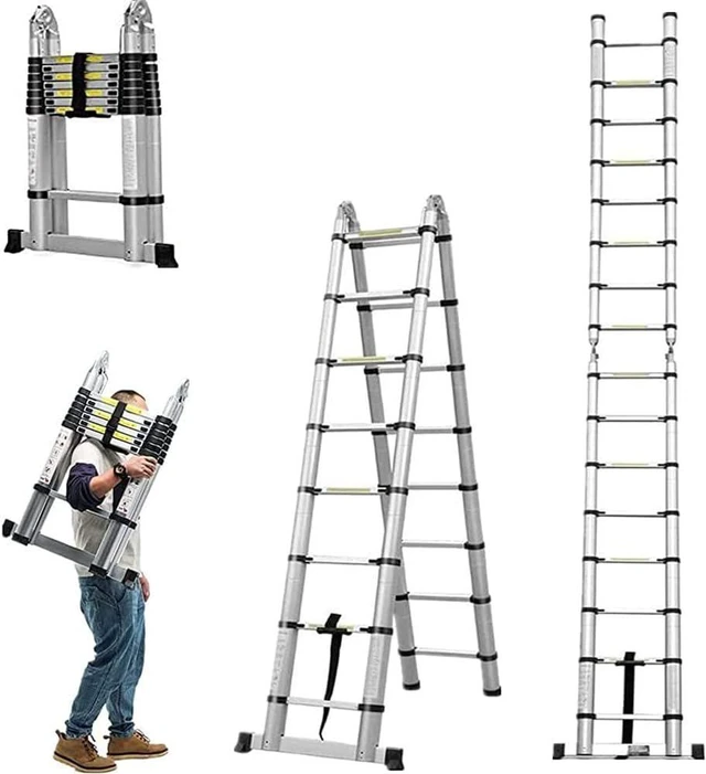 Main image of Aluminum Telescopic Extension Ladder A-Frame Ladder 2-in-1, Portable Collapsible Ladder with Stabilizer Bar,6+6 Steps Adjustable Height, 12.5FT in Straight Line & 6.25FT in A-Frame, 330lbs Max Load