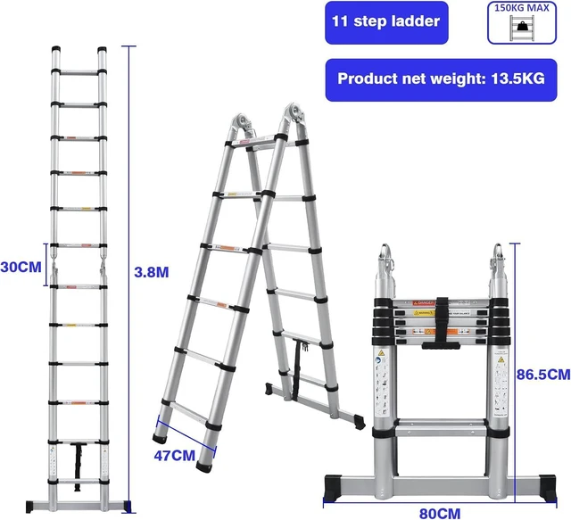 Alt view image 2 of 7 - Aluminum Telescopic Extension Ladder A-Frame Ladder 2-in-1, Portable Collapsible Ladder with Stabilizer Bar,6+6 Steps Adjustable Height, 12.5FT in Straight Line & 6.25FT in A-Frame, 330lbs Max Load