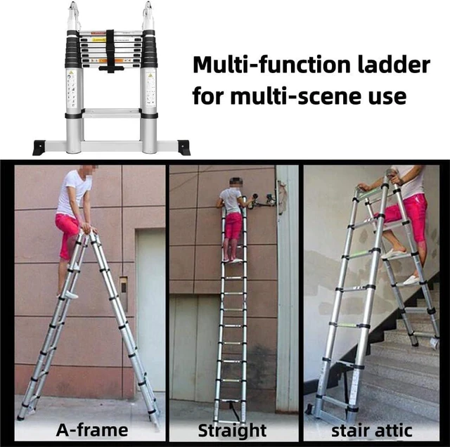 Alt view image 7 of 7 - Aluminum Telescopic Extension Ladder A-Frame Ladder 2-in-1, Portable Collapsible Ladder with Stabilizer Bar,6+6 Steps Adjustable Height, 12.5FT in Straight Line & 6.25FT in A-Frame, 330lbs Max Load