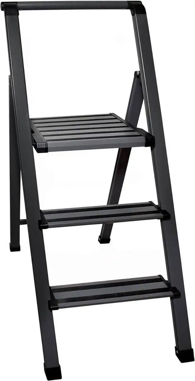 Main image of Step Ladder 3 Step Folding, Decorative - Modern Beautiful Grey Aluminum, Ultra Slim Profile, Anti Slip Steps, Sturdy-Portable for Home, Office, Kitchen, Photography Use,by SORFEY