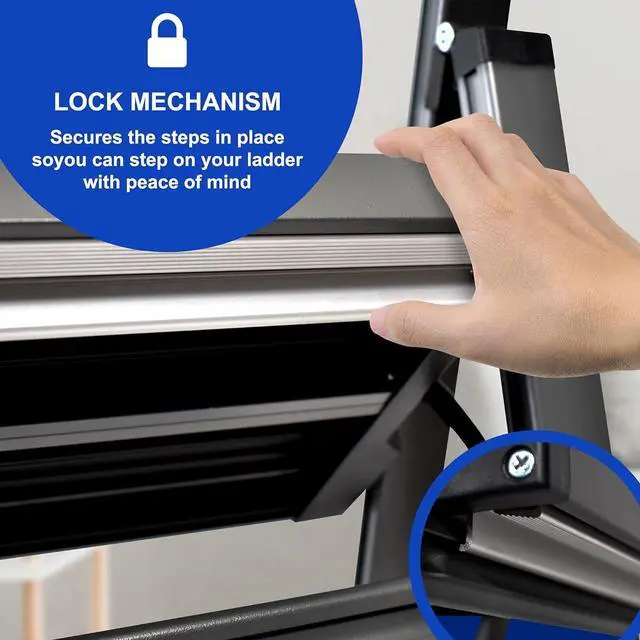 Alt view image 5 of 5 - Step Ladder 3 Step Folding, Decorative - Modern Beautiful Grey Aluminum, Ultra Slim Profile, Anti Slip Steps, Sturdy-Portable for Home, Office, Kitchen, Photography Use,by SORFEY