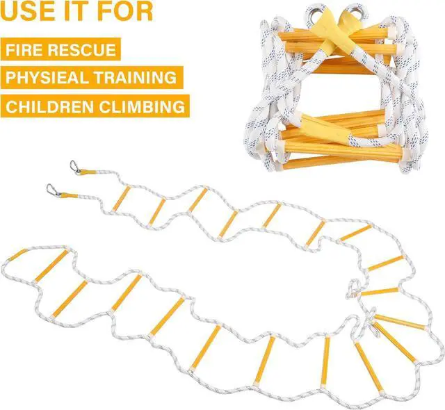 Alt view image 2 of 7 - Emergency Fire Escape Ladder Flame Resistant Safety Extension Rope with 2 Hooks, 2 to 5 Story Homes Reusable Compact Portable External Ladder (5 M / 16 FT)