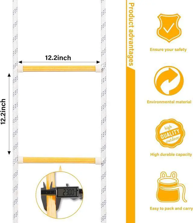 Alt view image 4 of 7 - Emergency Fire Escape Ladder Flame Resistant Safety Extension Rope with 2 Hooks, 2 to 5 Story Homes Reusable Compact Portable External Ladder (5 M / 16 FT)