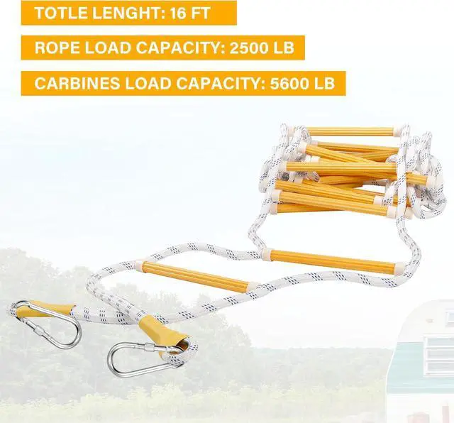 Alt view image 5 of 7 - Emergency Fire Escape Ladder Flame Resistant Safety Extension Rope with 2 Hooks, 2 to 5 Story Homes Reusable Compact Portable External Ladder (5 M / 16 FT)